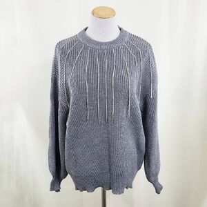 Belldini rhinestone fringe sweater gray knit size medium